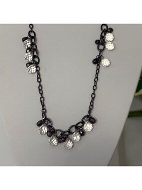 Gunmetal Chain Necklace Faceted Clear and Dark Gray Beads Black 35 inch Modern